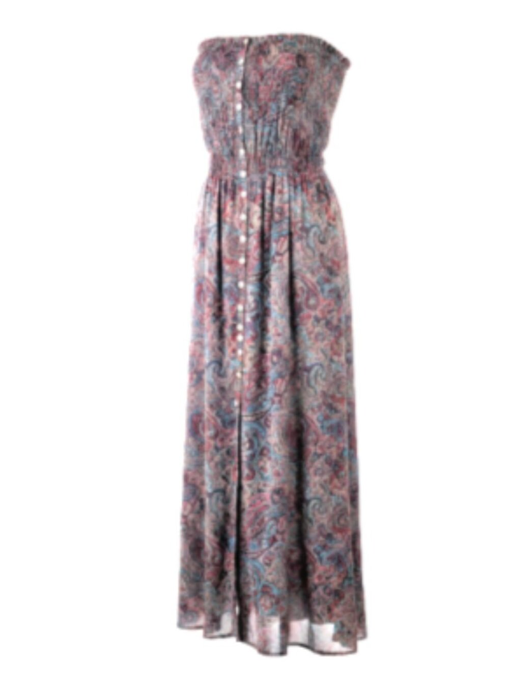 DREW Women's Size Small Strapless Paisley Maxi Dress Smocked Button Front USA